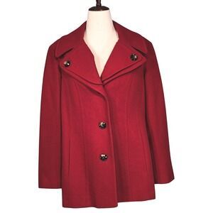London Fog Pea Coat Women XL Red Wool Blend Button Front Classic Outerwear